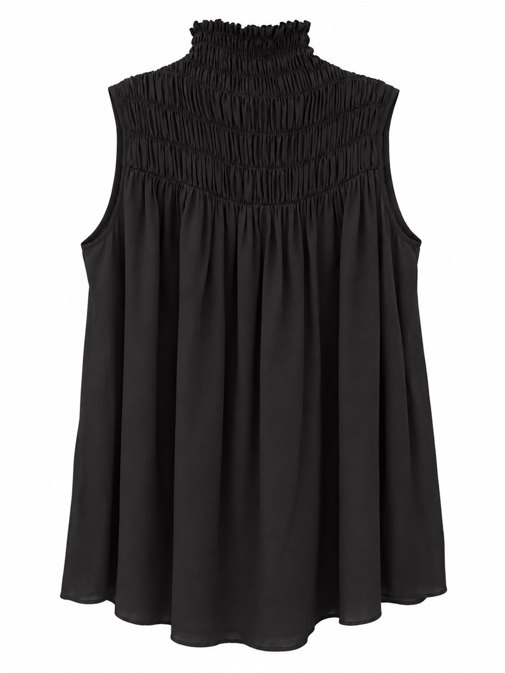 Frame Black Smocked Mock Neck Sleeveless Top